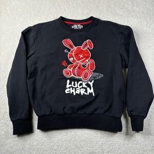 BKYS Lucky Charm Sweatshirt Men's Medium Black Long Sleeve Heart Rose Graphic